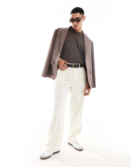 ASOS DESIGN – Elegante Hose aus Leinenmix in Ecru mit extrem weitem Schnitt