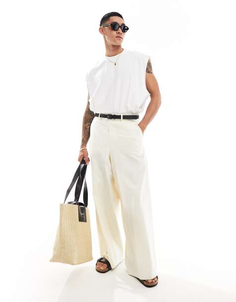 ASOS DESIGN – Elegante Hose aus Leinenmix in Ecru mit weitem Schnitt - view 1