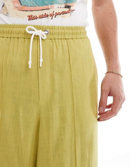 ASOS DESIGN – Elegante Hose aus Leinenmix in Hellgrün mit sehr weitem Schnitt, 3 von 5