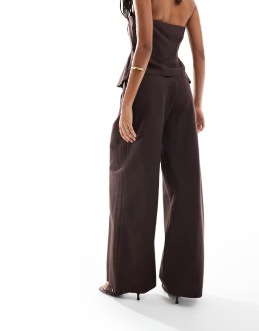 ASOS DESIGN – Elegante Hose aus Leinenmix in Schokoladenbraun mit weitem Bein, 4 von 4