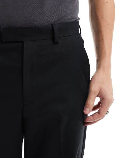 ASOS DESIGN – Elegante Hose aus Leinenmix in Schwarz mit weitem Bein, 3 von 5