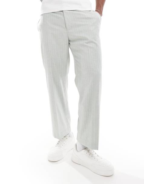 ASOS DESIGN – Elegante Hose aus Leinenmix mit Streifen und geradem Bein, Kombiteil - view 1