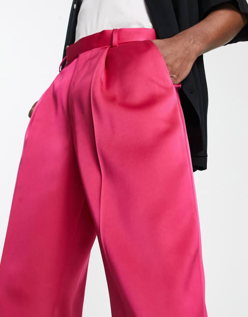 ASOS DESIGN – Elegante Hose aus rosa Satin mit weitem Bein, 3 von 4