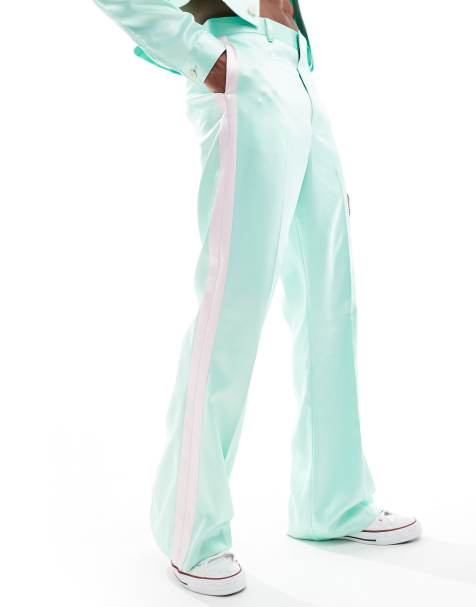 ASOS DESIGN – Elegante Hose aus rosafarbenem Satin mit weitem Bein und seitlichem Streifen, Kombiteil - view 1