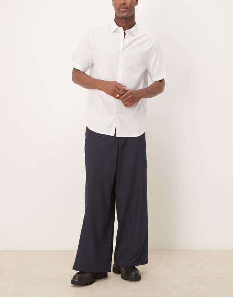ASOS DESIGN – Elegante Hose aus Seersucker in Marineblau mit Hufeisen-Design - view 1