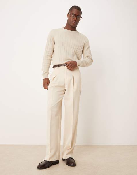 ASOS DESIGN – Elegante Hose aus Twill in Ecru mit weitem Bein - view 1