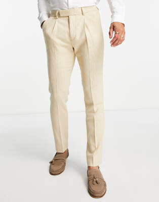 ASOS DESIGN – Elegante Hose aus Wollmischung in Stein mit engem Schnitt und Flechtdesign