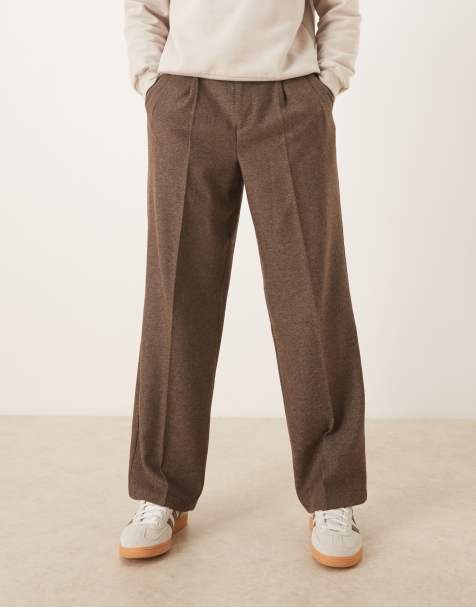 ASOS DESIGN – Elegante Hose aus Wollmix in Braun mit weitem Bein und doppelten Bundfalten - view 1