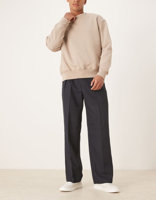 ASOS DESIGN – Elegante Hose aus Wollmix mit weitem Bein und Kellerfalte in Marineblau mit Fischgrätmuster, 2 von 5