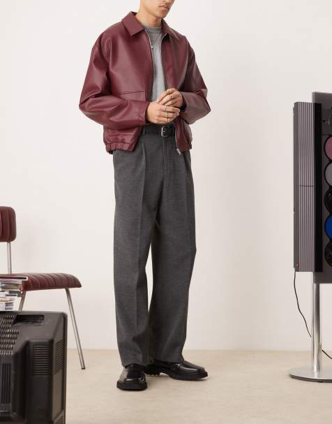 ASOS DESIGN – Elegante Hose in Anthrazit mit angerauter Struktur, weitem Bein und Bundfalten vorne - view 1