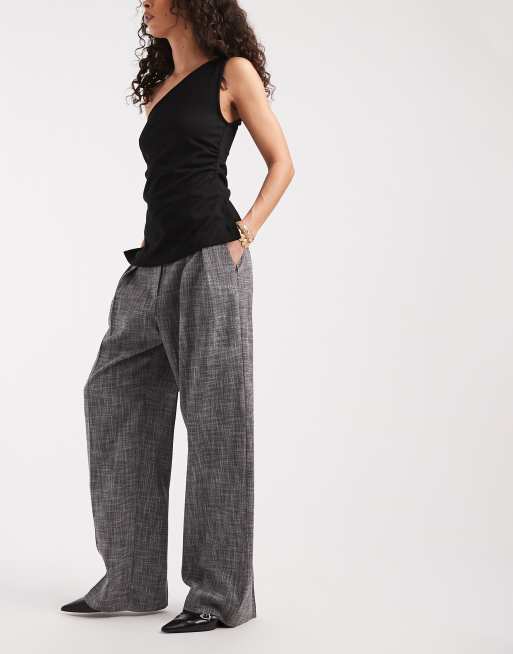 ASOS DESIGN – Elegante Hose in Anthrazit mit Kreuzschraffur, weitem Bein und Bundfalten , 2 von 5