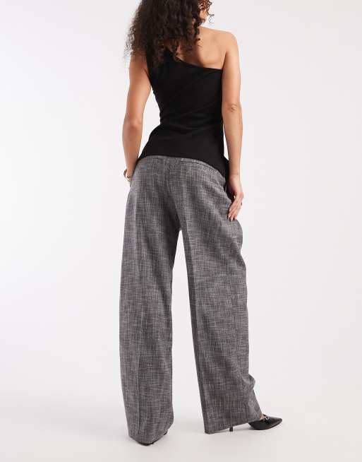 ASOS DESIGN – Elegante Hose in Anthrazit mit Kreuzschraffur, weitem Bein und Bundfalten , 3 von 5