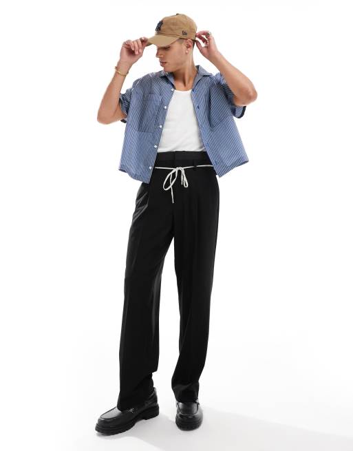 ASOS DESIGN – Elegante Hose in Anthrazit mit weitem Bein und doppeltem Bunddetail