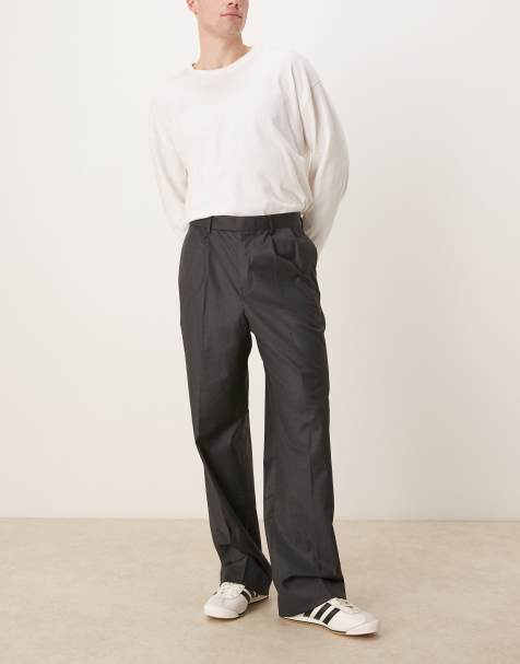 ASOS DESIGN – Elegante Hose in Anthrazit mit weitem Bein und doppelten Bundfalten - view 1