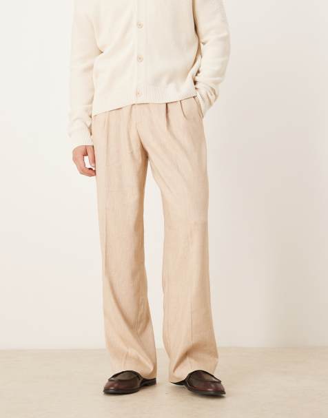 ASOS DESIGN – Elegante Hose in Beige mit feinem Strukturmuster, weitem Bein und zwei Bügelfalten - view 1