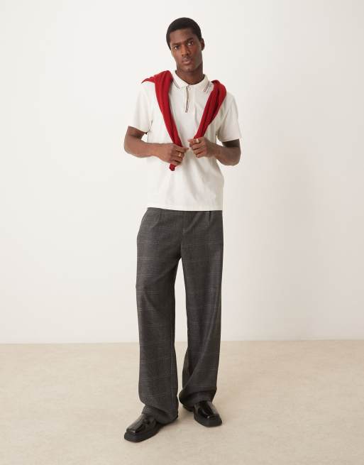 ASOS DESIGN – Elegante Hose in Braun kariert mit weitem Bein und Bundfalten vorn