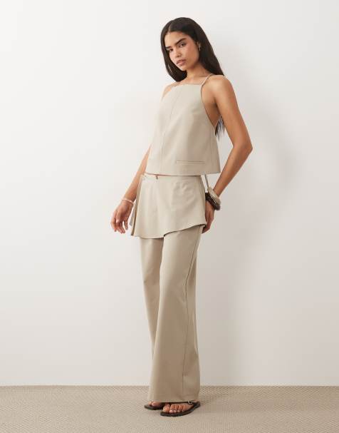 ASOS DESIGN – Elegante Hose in Braun mit Rockdetail, Kombiteil - view 1