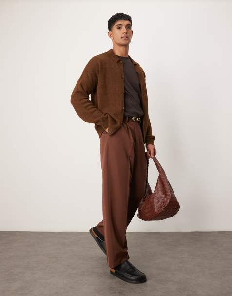 ASOS DESIGN – Elegante Hose in Braun mit weitem Bein und Bundfalten - view 1