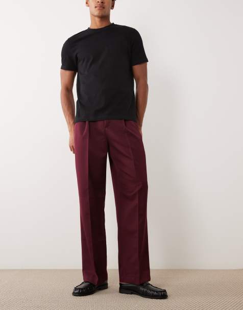 ASOS DESIGN – Elegante Hose in Burgunderrot mit Bügelfalten und weitem Schnitt - view 1