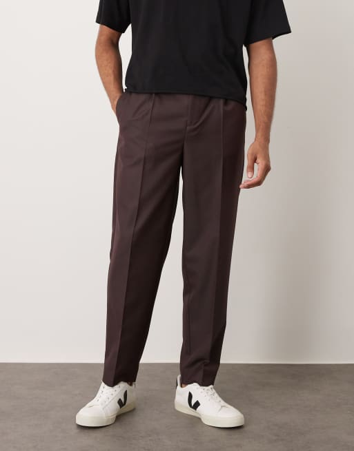 ASOS DESIGN – Elegante Hose in Burgunderrot mit schmal zulaufendem Bein und Mikrostruktur