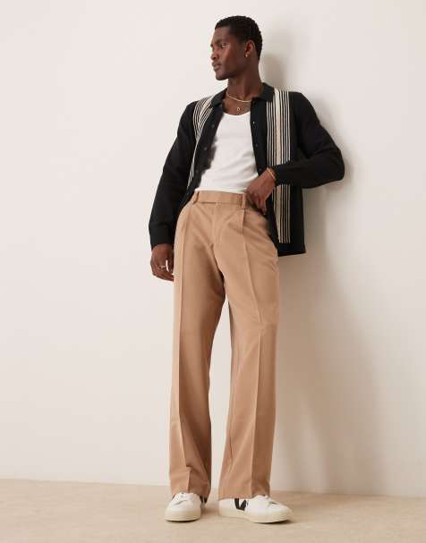 ASOS DESIGN – Elegante Hose in Camel mit weitem Bein und Bundfalte - view 1
