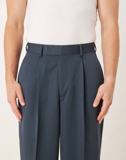 ASOS DESIGN – Elegante Hose in Dunkelblau mit Bundfalten und Ballonbeinschnitt, 4 von 5