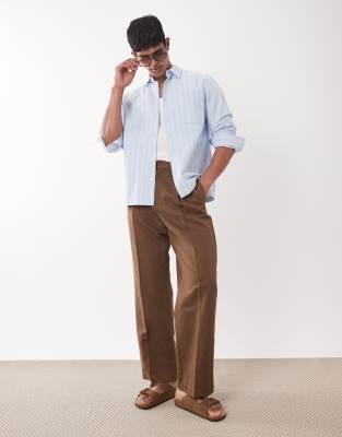 Elegante Hose in Dunkelbraun mit hohem Leinenanteil, weitem Bein und Bundfalten-Brown Brown 50 Long