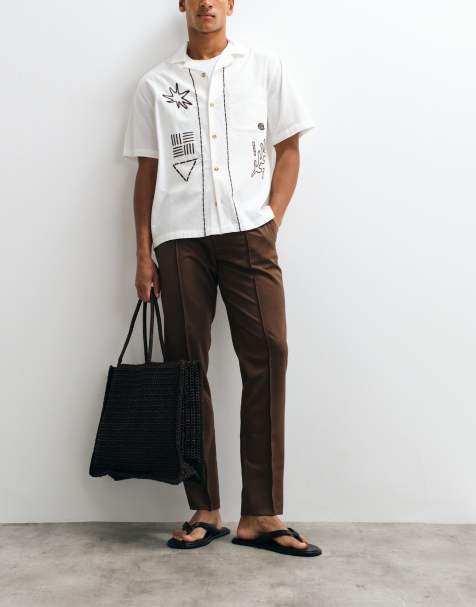 ASOS DESIGN – Elegante Hose in Dunkelbraun mit schmalem Schnitt und Biesen - view 1