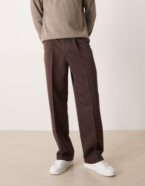 ASOS DESIGN – Elegante Hose in Dunkelbraun mit weitem Bein und Bundfalten vorn - view 1