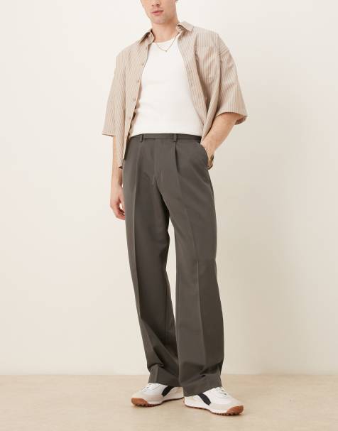 ASOS DESIGN – Elegante Hose in Dunkelgrau mit weitem Bein und Bundfalten - view 1