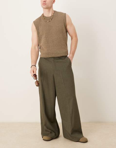 ASOS DESIGN – Elegante Hose in Dunkelgrün meliert mit sehr weiten Beinen - view 1