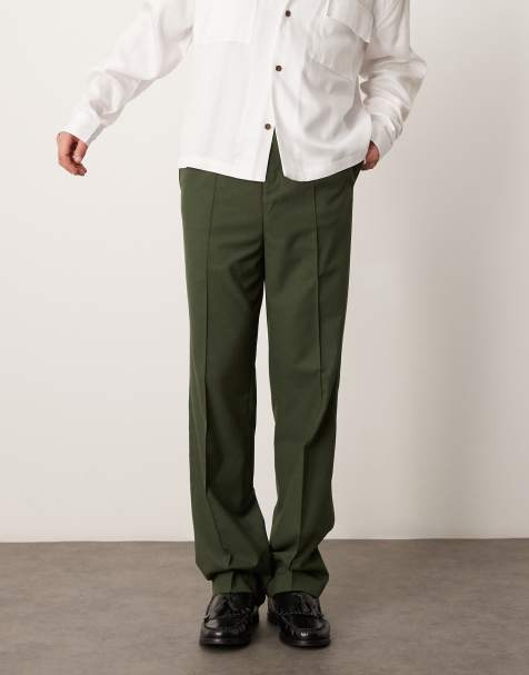 ASOS DESIGN – Elegante Hose in Dunkelgrün mit hohem Bund, Biesen und geradem Schnitt - view 1