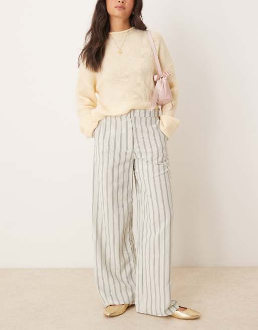 ASOS DESIGN – Elegante Hose in gestreiftem Salbeigrün mit lockerem, geradem Schnitt