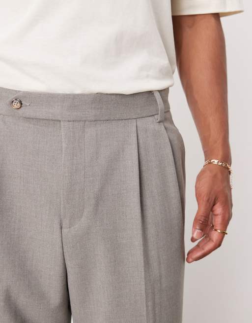 ASOS DESIGN – Elegante Hose in Grau meliert mit weitem Bein und doppelter Bundfalte, 5 von 5