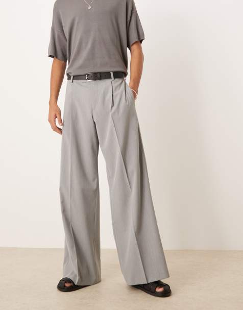 ASOS DESIGN – Elegante Hose in Grau mit weitem Bein und Bundfalten vorn - view 1