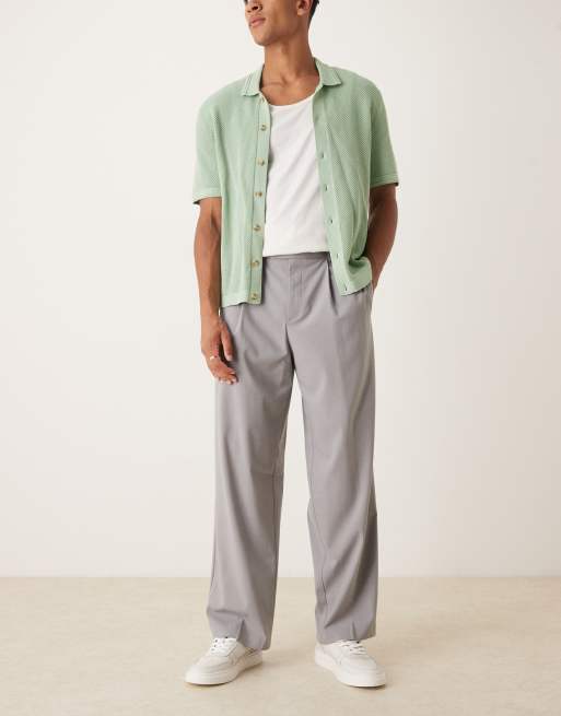 ASOS DESIGN – Elegante Hose in Grau mit weitem Bein und Bundfalten vorn, 2 von 5