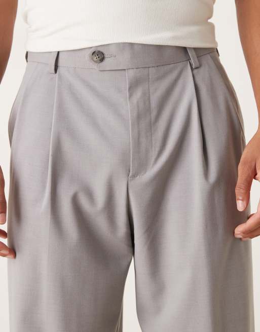 ASOS DESIGN – Elegante Hose in Grau mit weitem Bein und Bundfalten vorn, 4 von 5