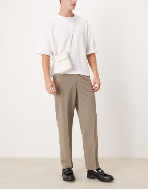 ASOS DESIGN – Elegante Hose in Hellbraun mit Fischgrätmuster und geradem Bein - view 1