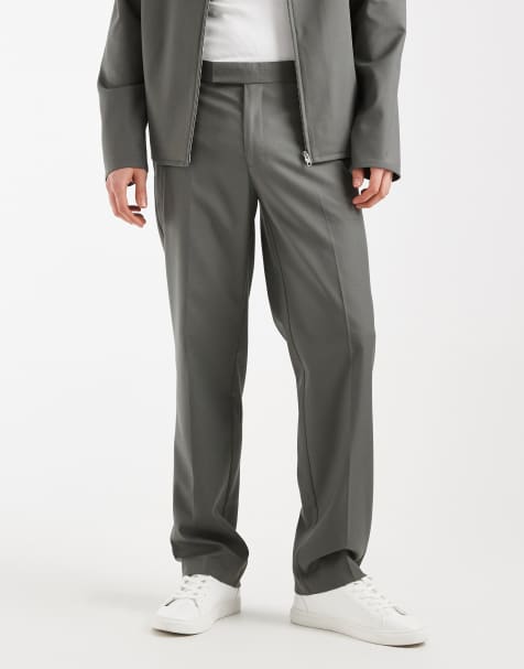 ASOS DESIGN – Elegante Hose in hellem Khaki mit geradem Schnitt und halb-elastischem Bund, Kombiteil - view 1