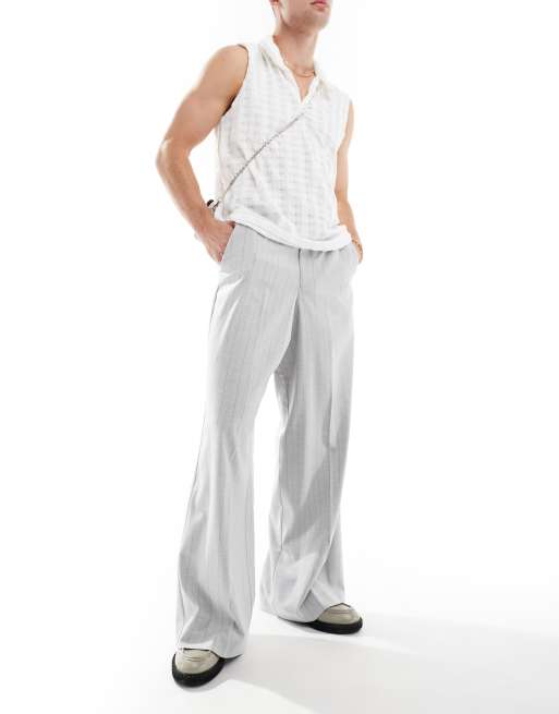 ASOS DESIGN – Elegante Hose in Hellgrau mit lockerem Bein und Nadelstreifen