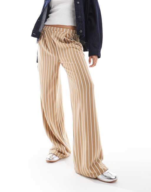 ASOS DESIGN – Elegante Hose in Kamelbeige und Creme gestreift