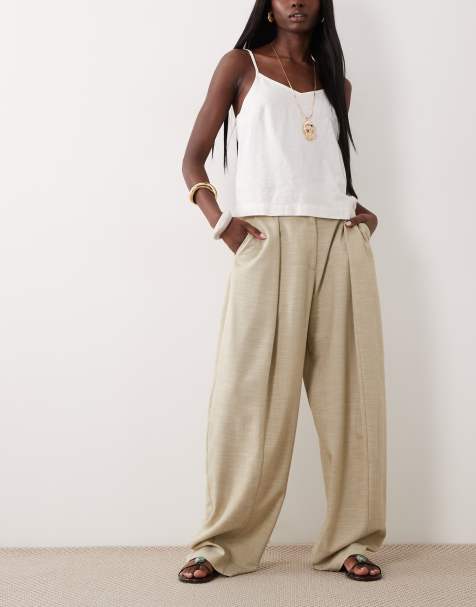 ASOS DESIGN – Elegante Hose in Khaki mit abgerundetem Beinschnitt in Leinenoptik - view 1