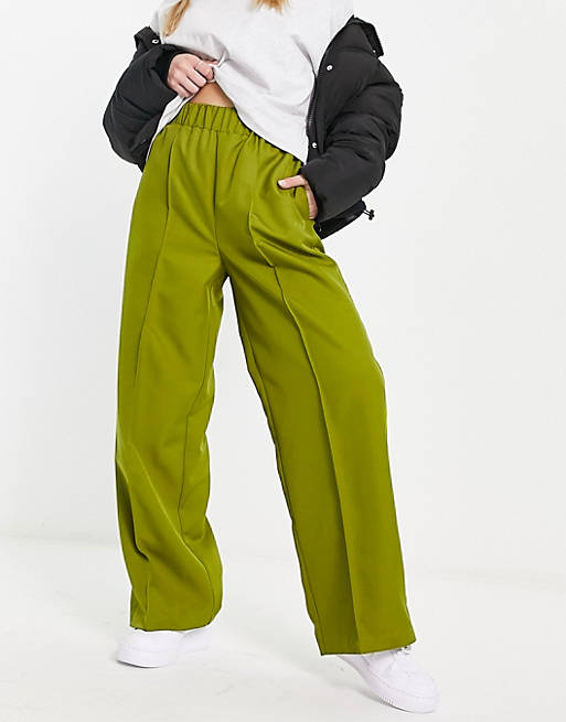 ASOS DESIGN – Elegante Hose in Khakigrün mit elastischem Bund | ASOS