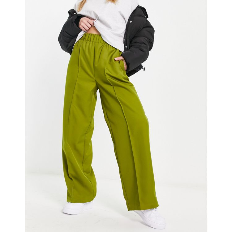 ASOS DESIGN – Elegante Hose in Khakigrün mit elastischem Bund