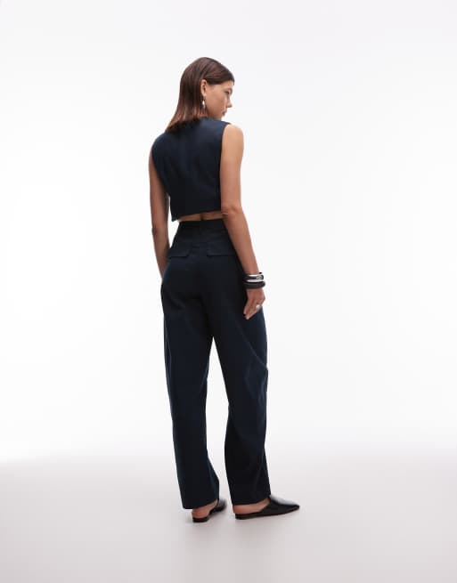 ASOS DESIGN – Elegante Hose in Marineblau mit abgerundetem Beinschnitt, Kombiteil, 5 von 5