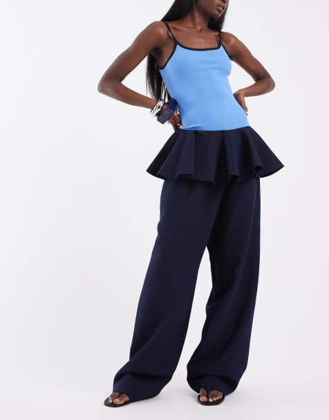 ASOS DESIGN – Elegante Hose in Marineblau mit Rockdesign - view 1