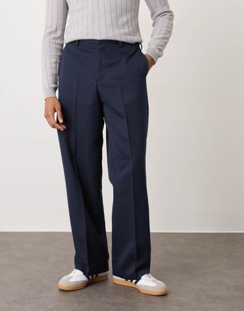 ASOS DESIGN – Elegante Hose in Marineblau mit weitem Bein und Stretch-Taillenbund - view 1