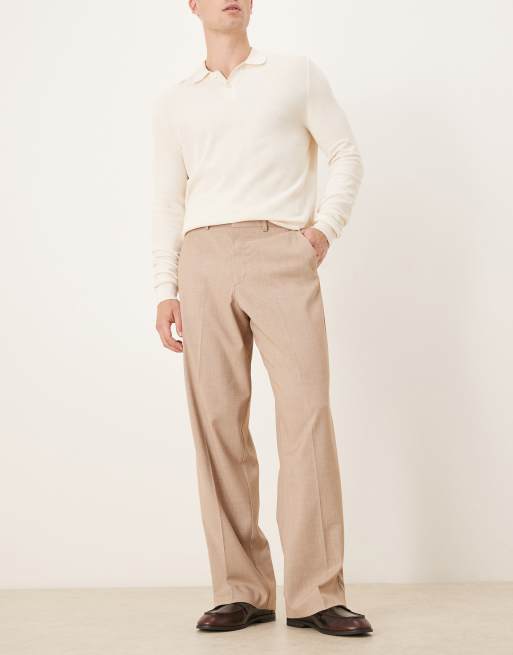 ASOS DESIGN – Elegante Hose in meliertem Beige mit weitem Bein und Bügelfalten, 2 von 5