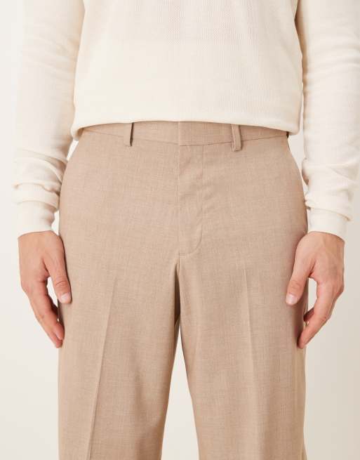 ASOS DESIGN – Elegante Hose in meliertem Beige mit weitem Bein und Bügelfalten, 4 von 5