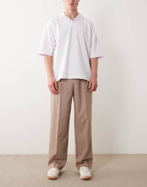 ASOS DESIGN – Elegante Hose in meliertem Beige mit weitem Schnitt und Bundfalten - view 1